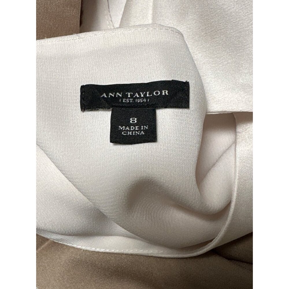 Ann Taylor Size 8 White Beige Draped Asymmetric Blouse Side Zip Chic Modern Fit - Picture 10 of 12